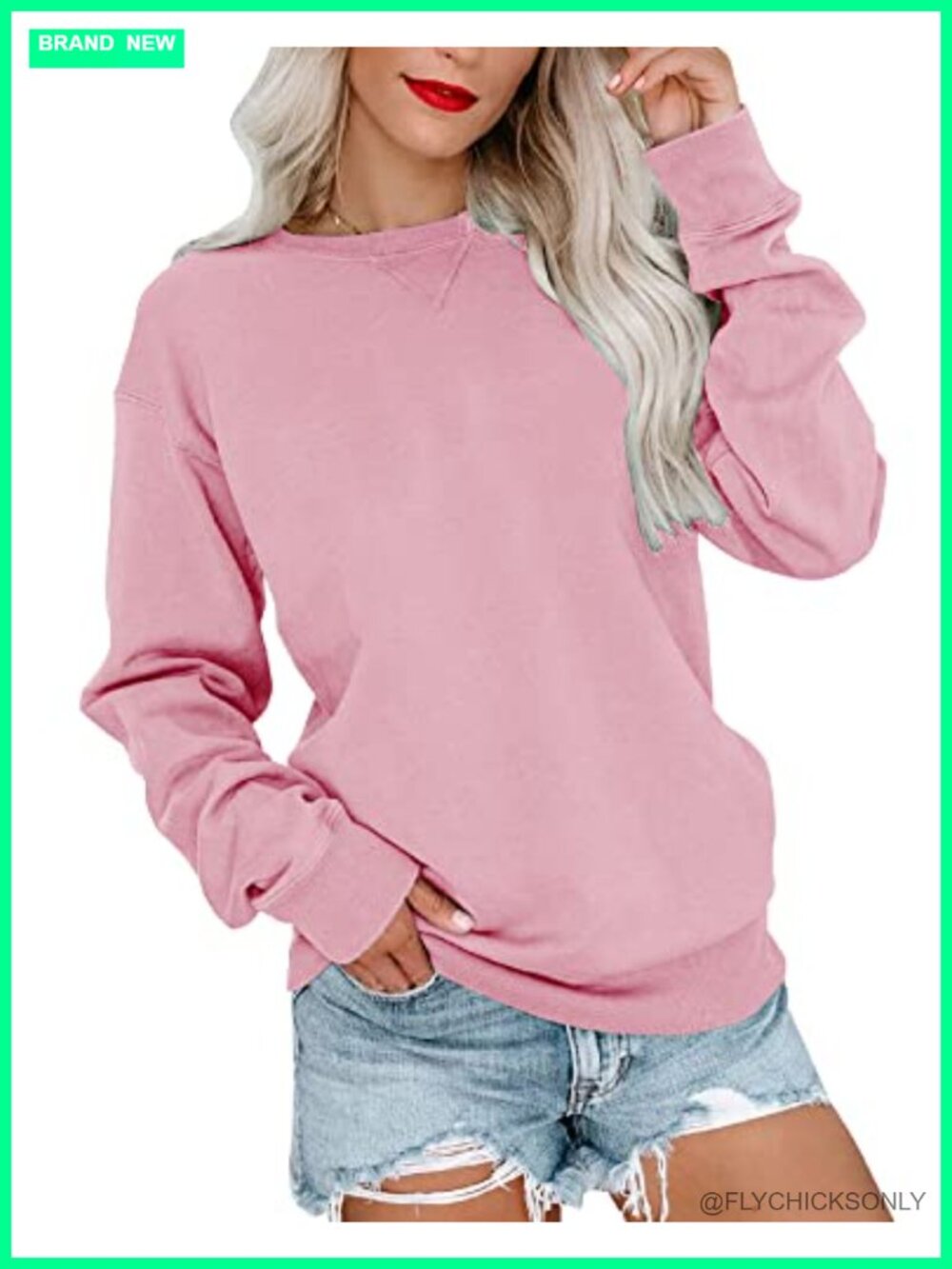 Womens Casual Crew Neck Long Sleeve Pullover Sweatshirt Relaxed Fit Top